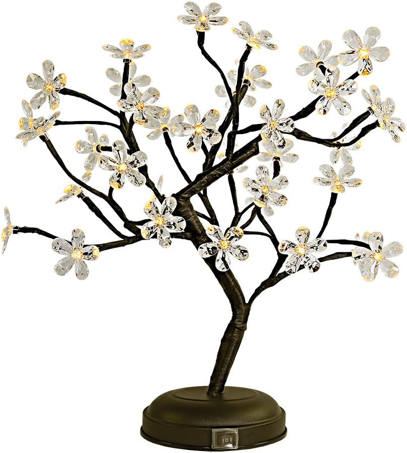 18Inch 36LED Acrylic Blossom Bonsai Light, Clear Acrylic Flower, Battery Powered for Home Decoration