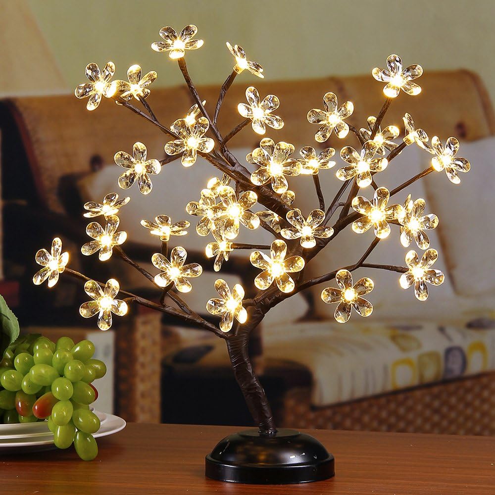 18Inch 36LED Acrylic Blossom Bonsai Light, Clear Acrylic Flower, Battery Powered for Home Decoration