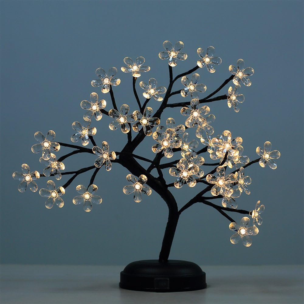 18Inch 36LED Acrylic Blossom Bonsai Light, Clear Acrylic Flower, Battery Powered for Home Decoration
